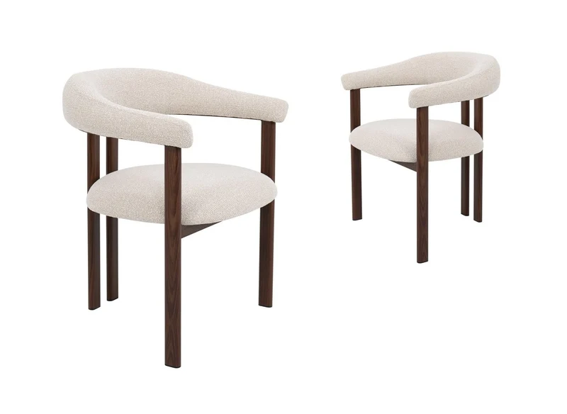 Lot de 2 chaises en tissu texturé écru pieds en métal marron ADRIANA