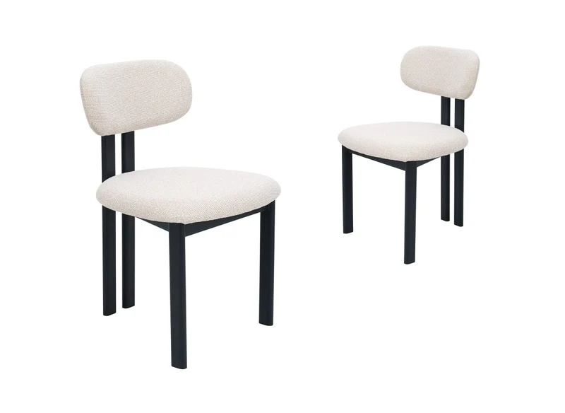 Lot de 2 chaises en tissu texturé écru pieds en métal noir LEONA