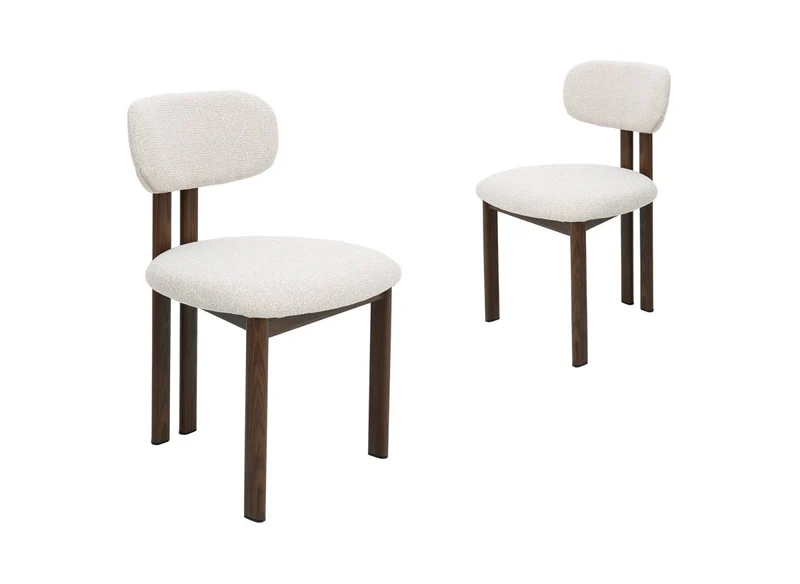 Lot de 2 chaises en tissu texturé écru pieds en métal marron LEONA