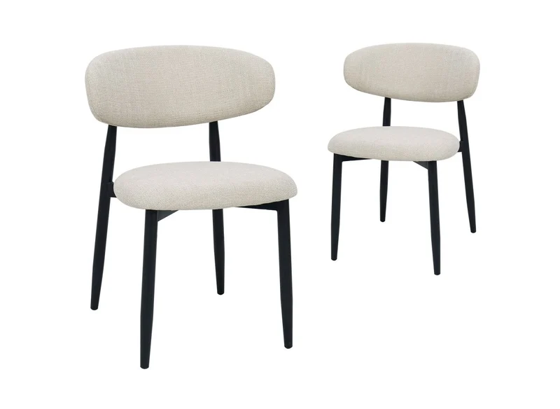 Lot de 2 chaises en tweed écru pieds en métal noir FLAVIA
