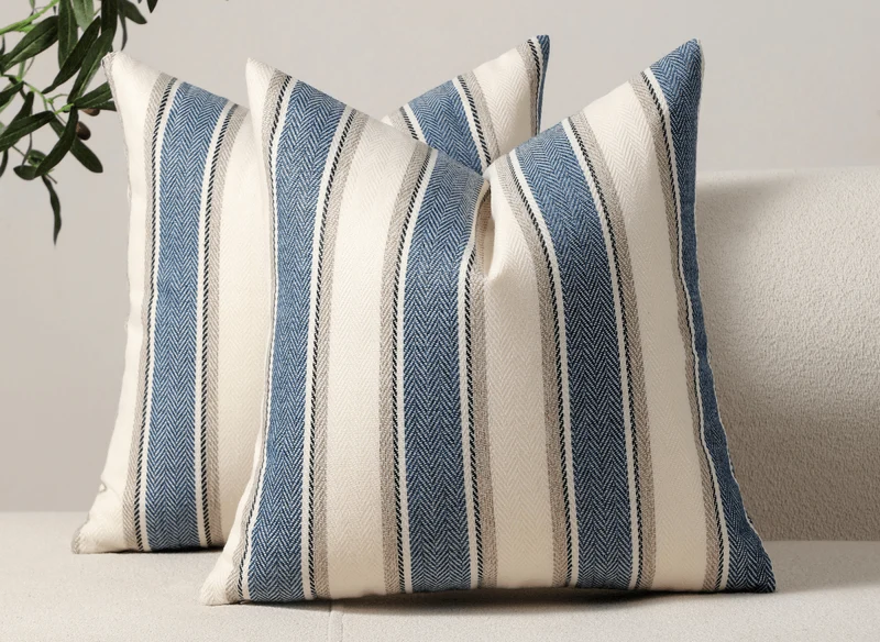Coussin beige et bleu à rayures 45x45 cm RIVIERA