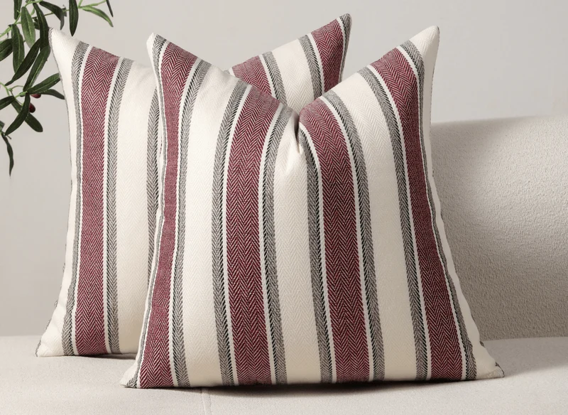 Coussin beige et rouge à rayures 45x45 cm RIVIERA