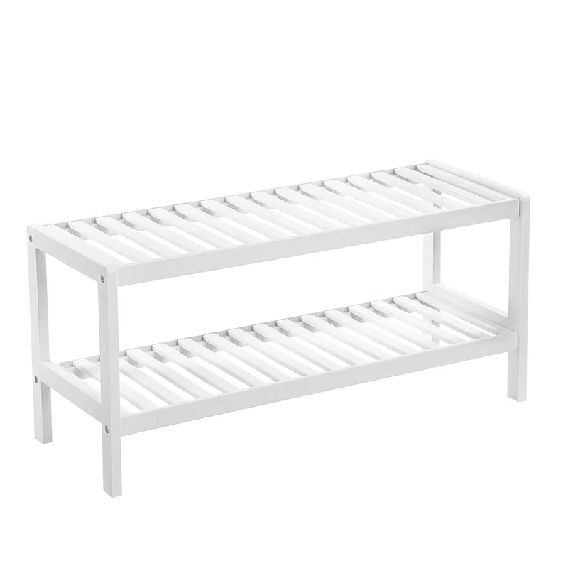 Étagère à chaussures 70 x 26 x 33 cm style moderne rangement pratique pour entrée en bambou blanc 12_0008164