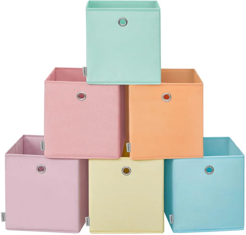 Lot de 6 boîtes de rangement pliables pour chambre salon 26 x 26 x 28 cm en tissu violet 12_0012965