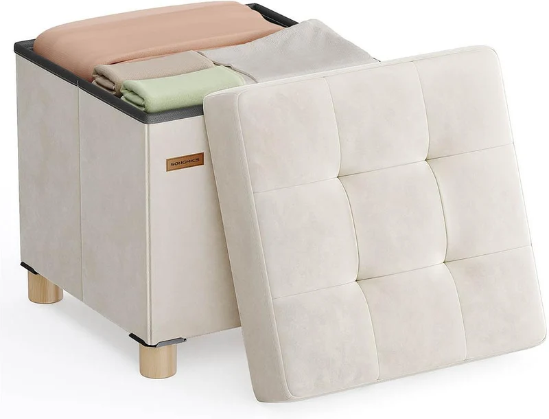 Tabouret de bar rembourré confortable 38 x 38 x 40 cm style moderne ambiance cosy en velours beige cappuccino 12_0012797