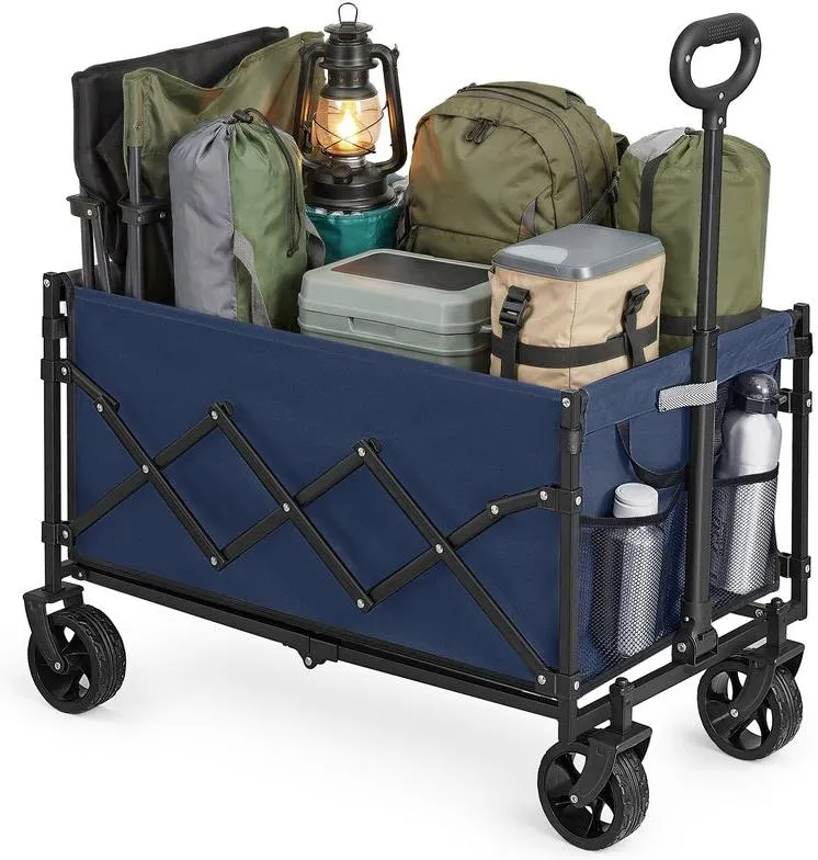Chariot de transport pliable extérieur jardin 42 x 67 x 90,5 cm capacité 180 kg design pratique en acier beige sable 12_0012654