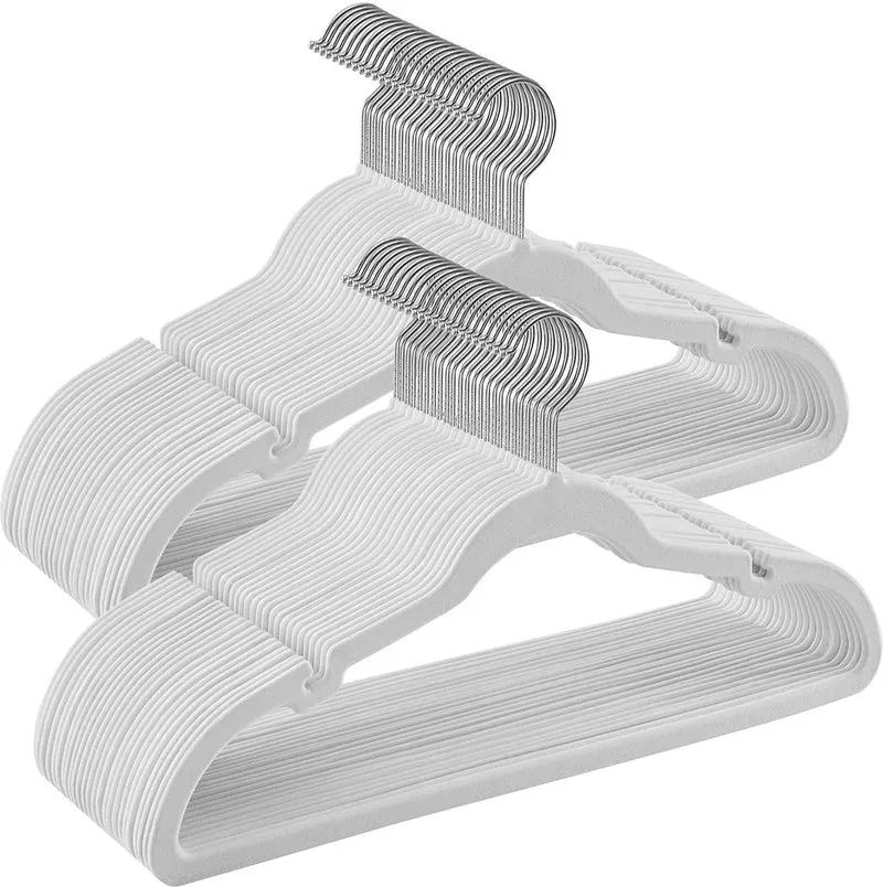Lot de 30 cintres en velours antiglisse avec encoches et barre pour pantalons 43 x 22 cm en velours blanc 12_0010878