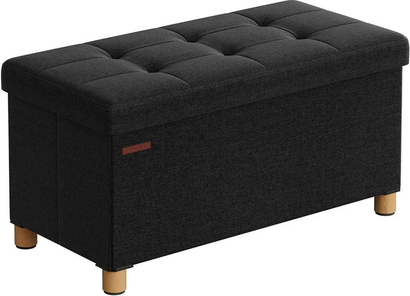 Lot de 1 pouf coffre de rangement pliable 38 x 76 x 40 cm assise confortable style contemporain en MDF noir 12_0010538