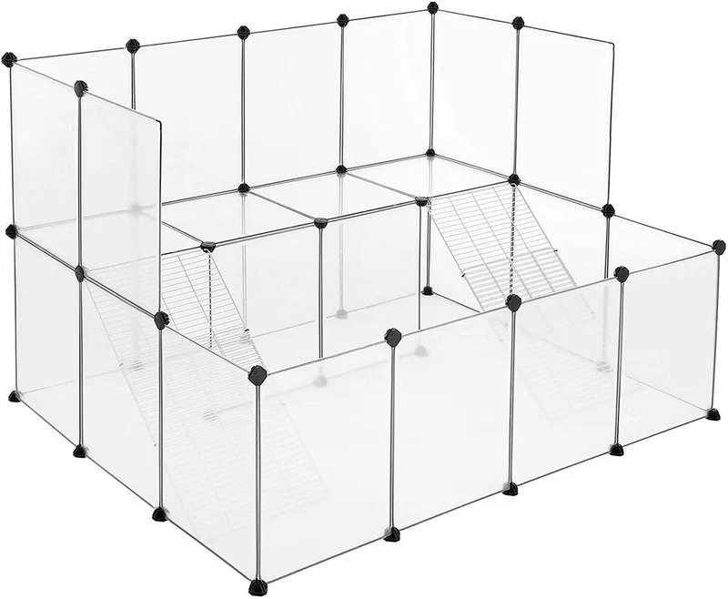 Enclos modulable pour petits animaux jardin 143 x 108 x 92 cm zone sécurisée ambiance cosy en plastique blanc 12_0010349