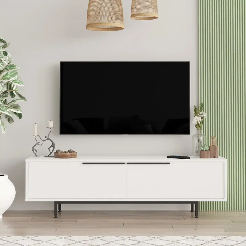 Meuble TV Aurora 160 cm - Blanc et Acier Noir