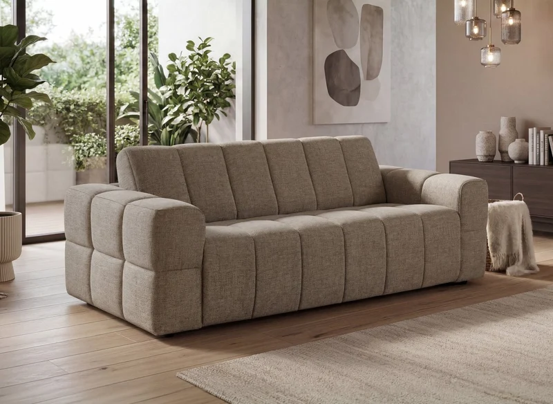 Canapé convertible express 3 places en velours texturé taupe BASILE