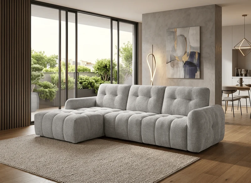 Canapé d'angle en velours tissé gris clair avec dossier réglable ADONIS - Angle gauche
