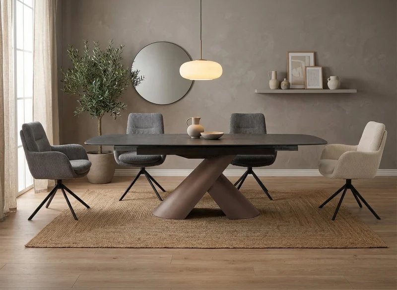 Table à manger extensible pieds métal marron plateau céramique 180-240 cm MILANO