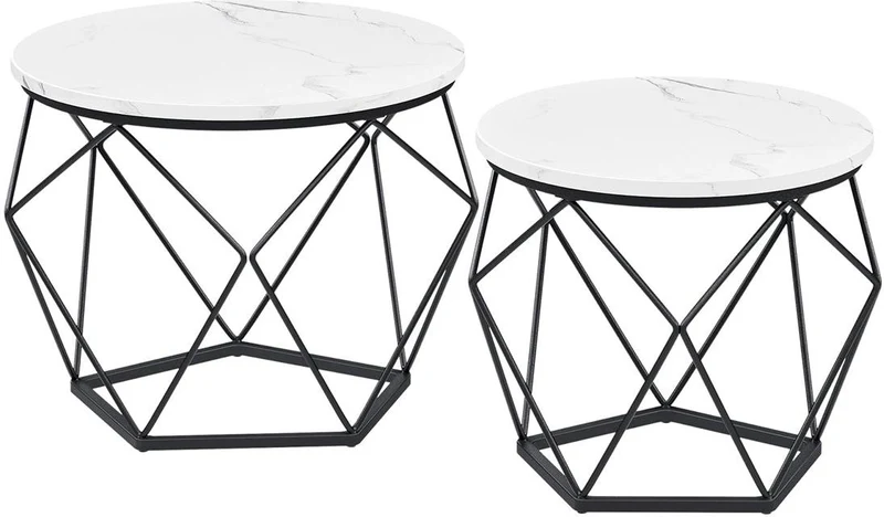 Lot de 2 tables d'appoint rustiques design contemporain 50 x 50 x 50 cm en aggloméré marron 12_0009792