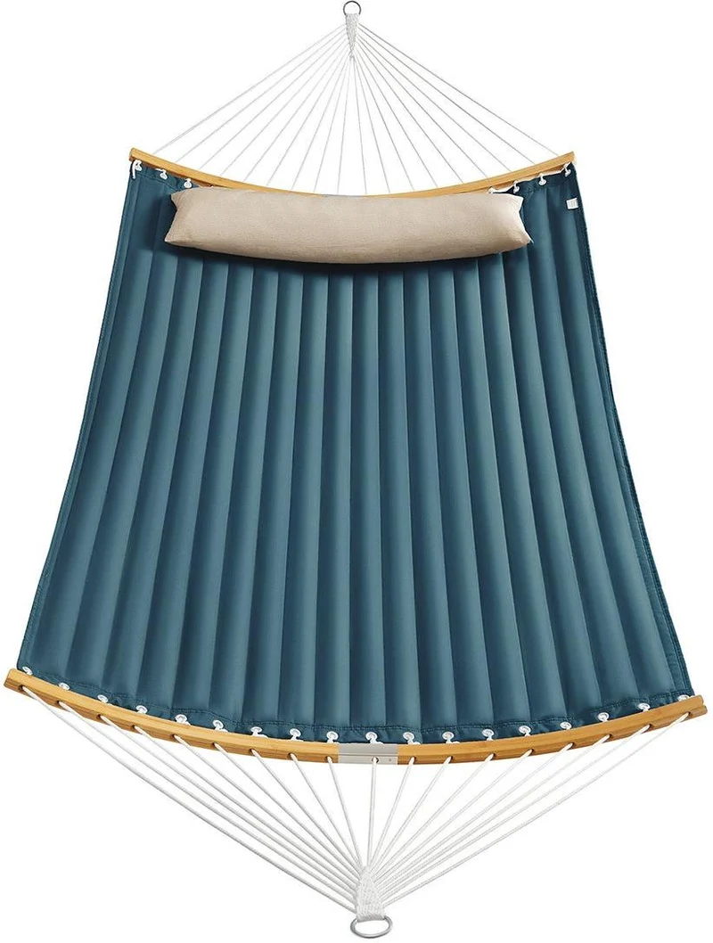 Hamac double rembourré avec barres de protection incurvées amovibles 200 x 140 cm usage extérieur confort ergonomique en polyester crème 12_0009200