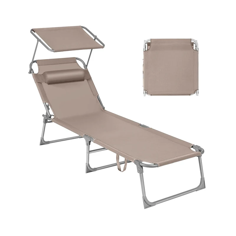 Lot de 2 transats de jardin pliables confortables avec dossiers inclinables 55 x 193 x 31 cm en tissu taupe