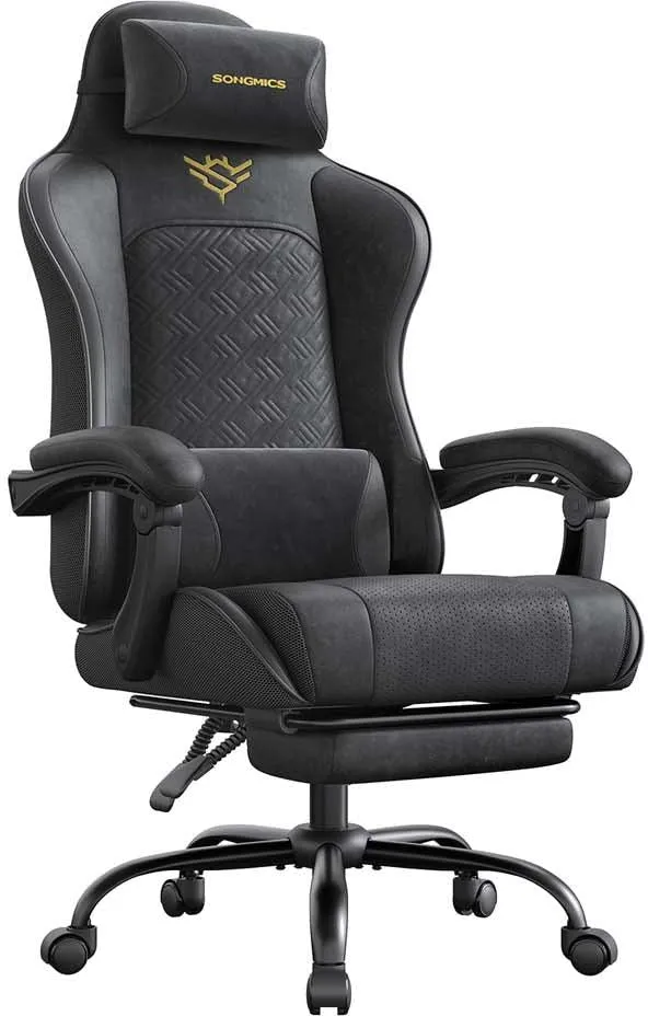 Chaise gaming chaise de bureau ergonomique fauteuil gaming coussin d’assise à ressorts repose-pieds accoudoirs avec mécanisme synchrone gris tourterelle 12_0008048