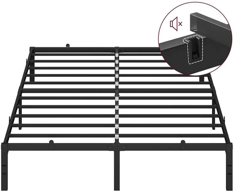 Lit simple moderne avec rangement dessous 200 x 160 x 35,6 cm en acier noir mat 12_0012472