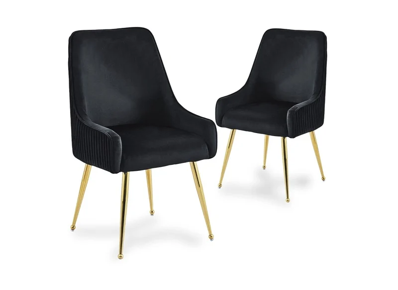 Lot de 2 chaises en velours noir pieds en métal doré DORY