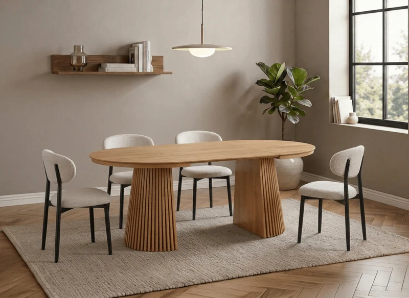 Table à manger ronde extensible en bois clair 120-200cm HEKA