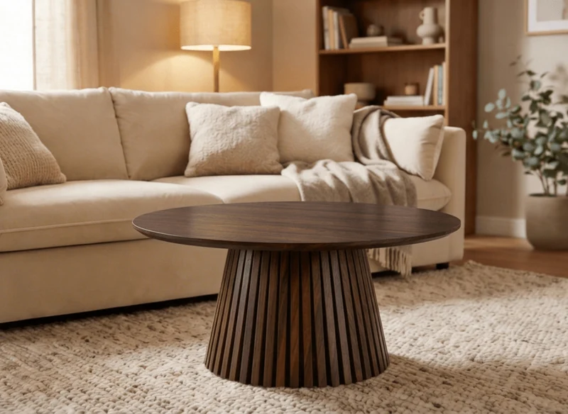 Table basse ronde en bois foncé HEKA