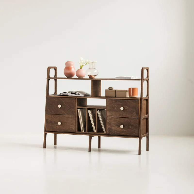 Midlite Bookcase · 143 cm · Drawers + Vinyl