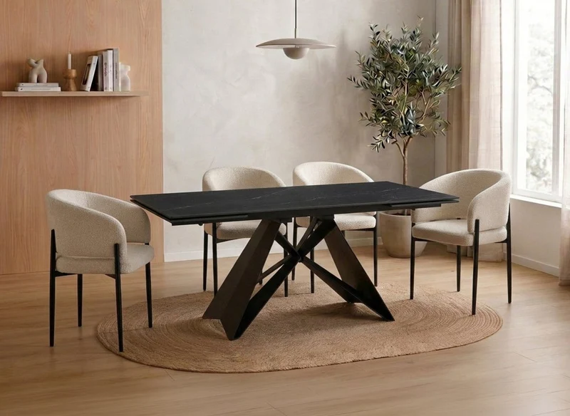 Table à manger extensible en métal noir avec plateau en céramique noir 160-240 cm HELSINKI