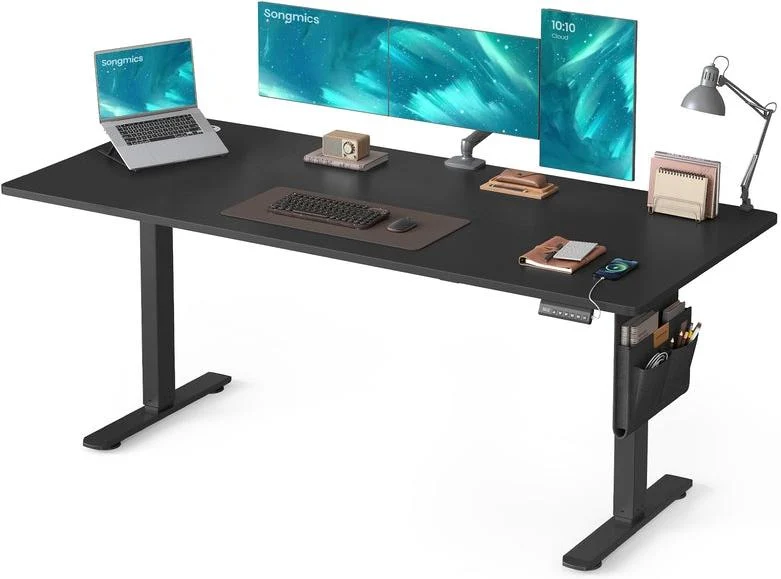 Bureau électrique assis-debout réglable hauteur 180 x 80 x 72-120 cm 4 hauteurs mémorisables style moderne en aggloméré noir 12_0011636