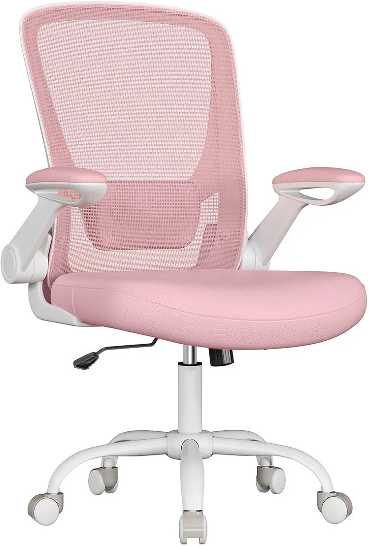 Chaise de bureau ergonomique pivotante réglable hauteur 64 x 64 x 107 cm couleur rose bonbon en plastique 12_0009936