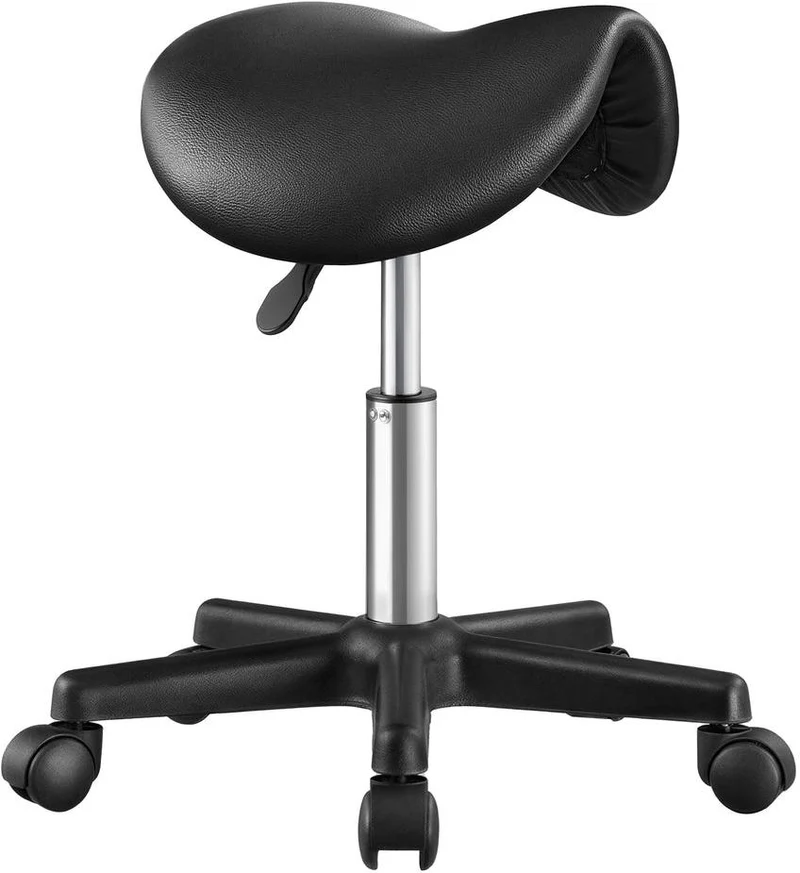 Tabouret ergonomique à roulettes réglable hauteur 56 x 56 x 61 cm assise confortable style contemporain en cuir noir 12_0013067