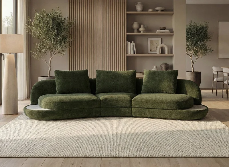 Canapé 4 places en velours tissé vert olive DARIUS