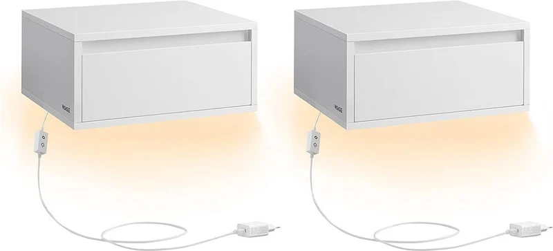 Lot de 2 tables de chevet suspendues modernes 35 x 40 x 18 cm avec tiroir et étagère pour chambre en MDF blanc 12_0011393