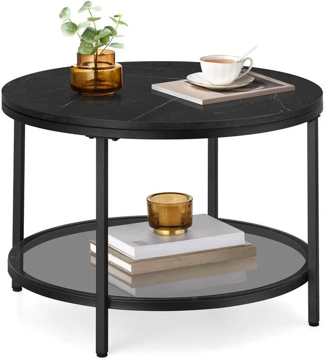 Table basse moderne façon marbre salon 65 x 46 cm facile à assembler design épuré en panneau d'aggloméré noir 12_0011372