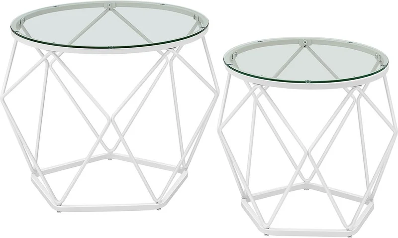 Lot de 2 tables basses rondes modernes style épuré 50 x 40 cm et 40 x 36 cm en verre transparent 12_0011288