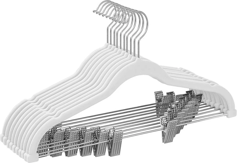Lot de 12 cintres en velours antiglisse 42,5 x 23,5 cm gain de place pour costumes manteaux en plastique blanc 12_0010246