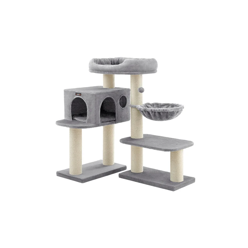 Arbre à chat avec grotte et plateforme d'observation 70 x 60 x 107 cm stable design moderne en aggloméré gris clair 12_0008668
