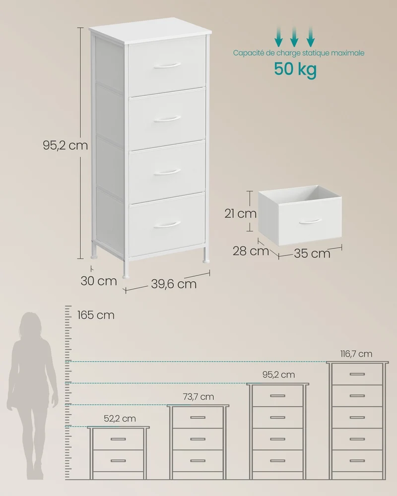 Commode de rangement 30 x 39,6 x 95,2 cm 9 tiroirs pratique entrée moderne en MDF blanc 12_0012508