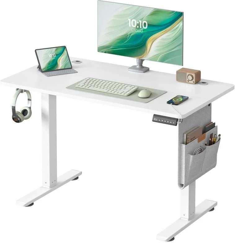 Bureau électrique assis-debout réglable en hauteur 100 x 60 x 72-120 cm 4 hauteurs mémorisables design moderne en aggloméré blanc 12_0011629