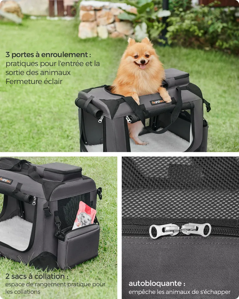 Sac de transport pour chien taille S pliable 50 x 35 x 35 cm léger pratique style moderne en tissu oxford gris 12_0011125