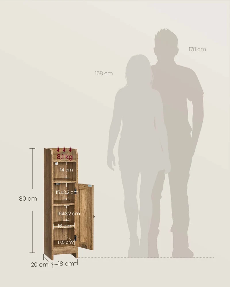 Armoire de rangement haute étagères réglables 20 x 18 x 80 cm gain de place design moderne en MDF marron miel 12_0010465