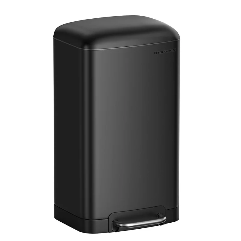 Poubelle de cuisine à pédale 34,5 x 32,5 x 61,5 cm design moderne pratique 30 L en acier inoxydable noir 12_0008510