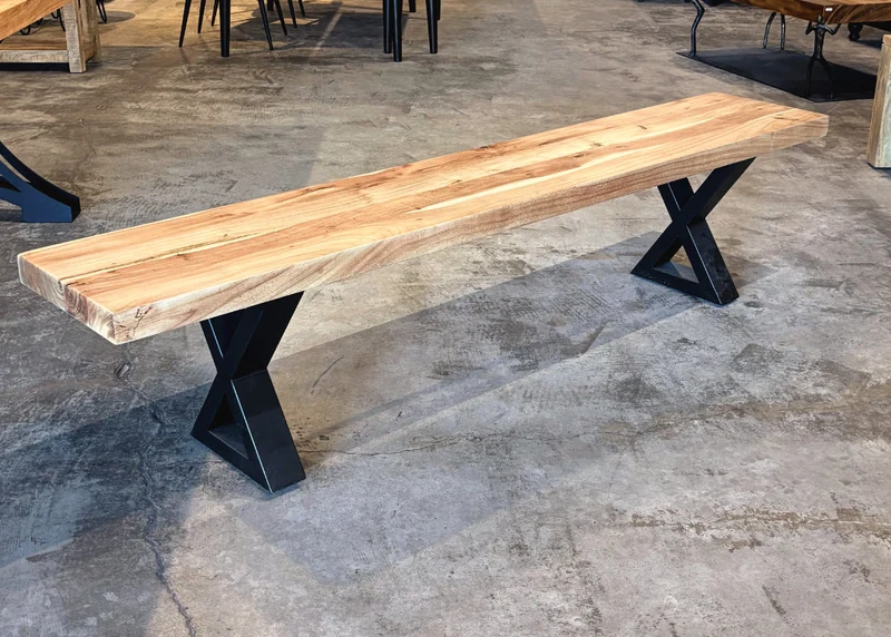 Banc acacia 2" coupe droite blanchi base X