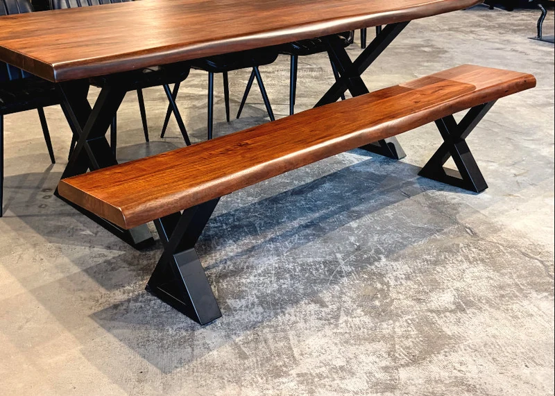 Banc acacia 2" bord naturel noisette base X