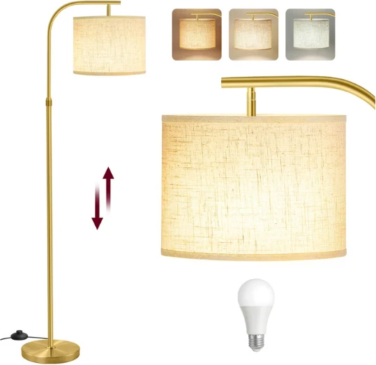Lampadaire arc hauteur réglable 150 x 30 x 30 cm design moderne ambiance cosy en acier doré clair 12_0012299