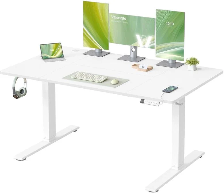 Bureau électrique réglable en hauteur 140 x 80 cm fonction mémoire 3 hauteurs télétravail style contemporain en aggloméré blanc 12_0012077