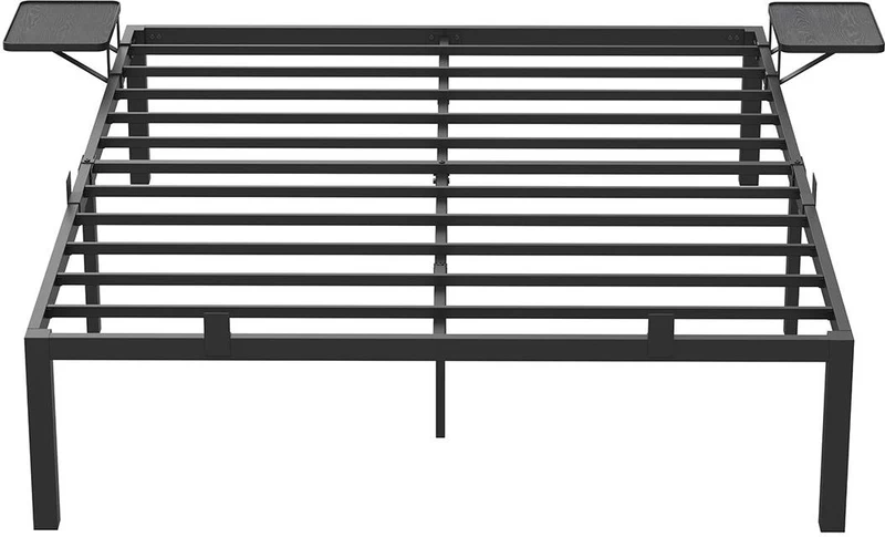 Lit double avec étagères de rangement 200 x 160 x 41,3 cm montage facile style moderne en métal noir classique 12_0010275