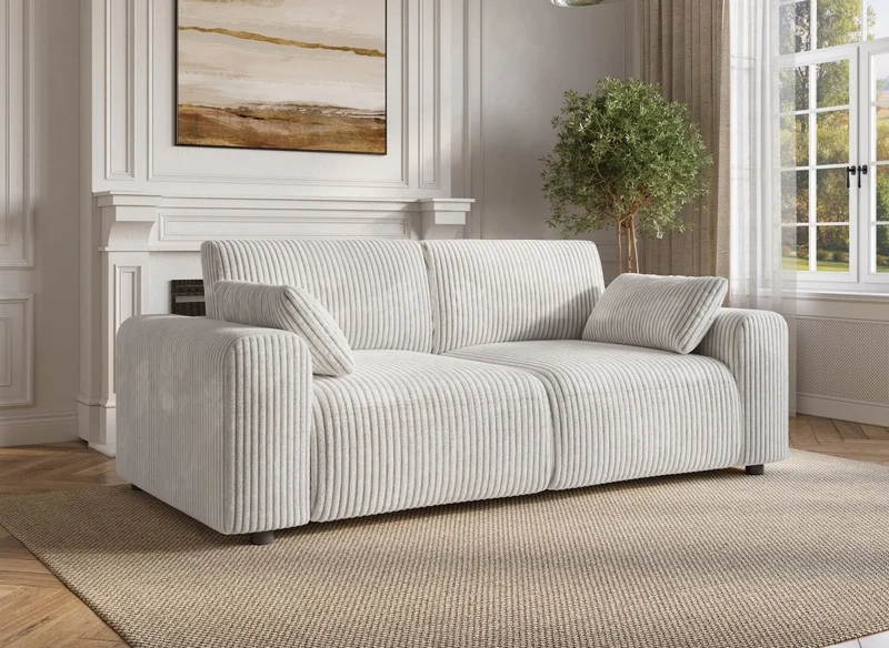 Canapé fixe 3 places en velours côtelé épais beige INAM