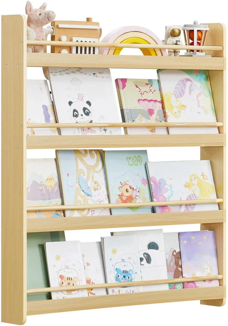Étagère murale à 4 niveaux pour chambre d'enfant 12 x 80 x 100 cm capacité de charge 8 kg style naturel en MDF blanc 12_0012967
