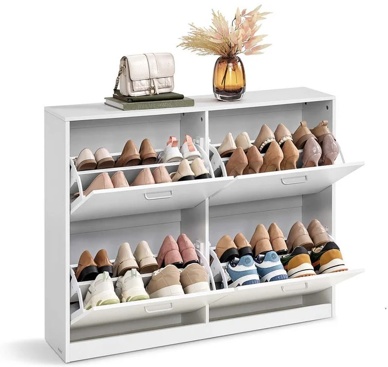 Meuble à chaussures 4 portes pour entrée réglable 24 x 105,5 x 82,7 cm en aggloméré blanc neige 12_0012269