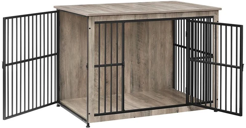 Meuble cage pour chien table d'appoint 110 x 76 x 82 cm solide double porte style moderne en aggloméré grège chiné 12_0011725